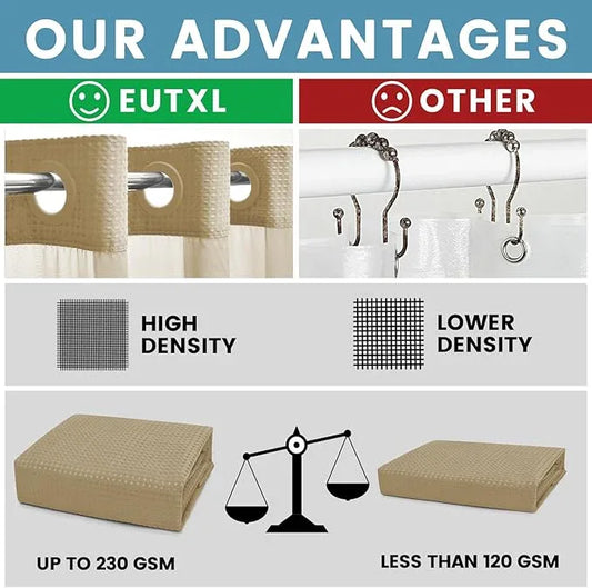 EUTXL Beige No Hook Shower Curtain with Snap in Liner,230GSM Waffle Weave Shower Curtains for Bathroom,71W x 74H - ModernBath