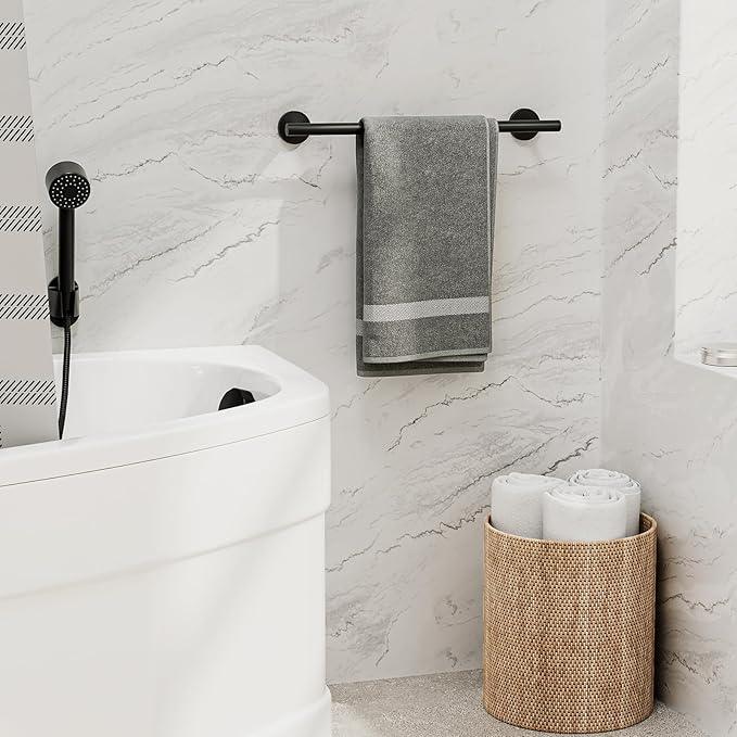 Matte Black Towel Bar, 16 Inch Bathroom Towel Rack, Towel Holder Wall Mounted, Thicken SUS304 Stainless Steel Towel Rod Modern Home Decor (Total Length 18-Inch) - ModernBath