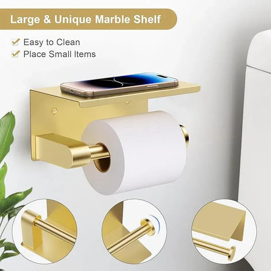 5-Piece Towel Bar Set Brushed Gold Bathroom Hardware Accessories Set Upgraded Toilet Paper Holder with Shelf Towel Holder Set for Bathroom Stainless Steel Wall Mounted - ModernBath