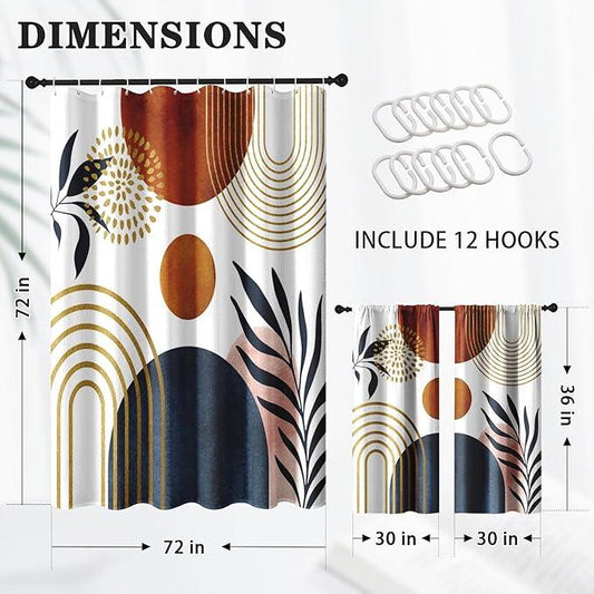 Culudea Boho Geometric Leaf Shower Curtain Set, Mid Century Sun Bohemian Bathroom Window Waffle Textured Cloth Waterproof Shower Curtains for Bathroom Decor - ModernBath