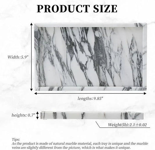 Amauto Natural Marble Vanity Tray Genuine Stone Storage Tray Real Luxurious for Home Decor Bathroom/Vanity/Dresser Non-Resin/Non-Ceramic (Arabescato Calacatta) - ModernBath