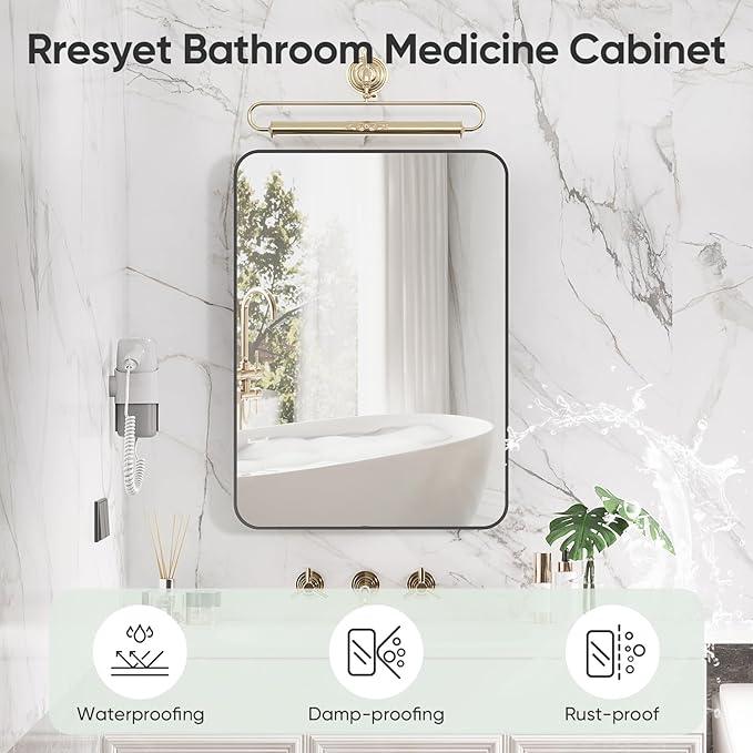 Rresyet 18×26 Bathroom Mirror Cabinet with 3X Magnifying Mirror, Adjustable Shelves, Bathroom Mirror with Storage, Recessed or Wall Mounted Medicine Cabinet for Jewelry,Masks & Beauty Tools - ModernBath