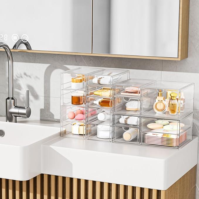 YFXCVSL Clear Stackable Storage Drawers, Acrylic Makeup Organizer with 7 Drawers, Bathroom Organizers and Storage, Plastic Bins for For Vanity, Undersink, Kitchen Cabinets, Pantry - ModernBath