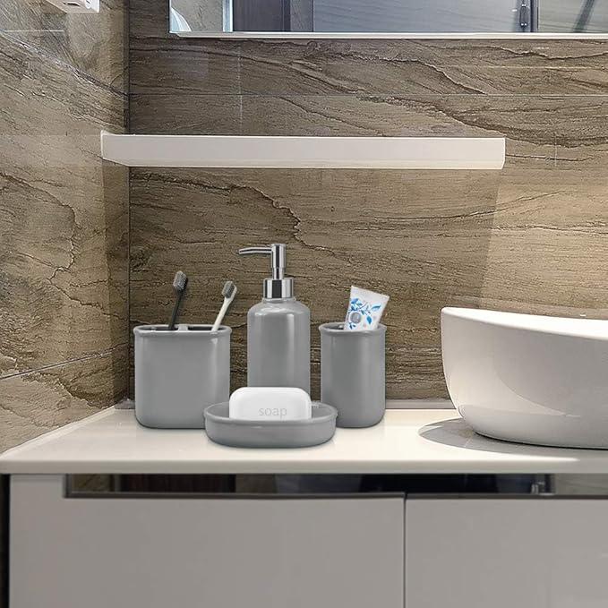 Gray Ceramic Bathroom Accessory Set, Bathroom Accessories Set Includes Soap Dispenser, Toothbrush Holder, Tumbler, Soap Dish, Complete Bathroom Ensemble Sets for Bath Decor, Ideas Home Gift - ModernBath