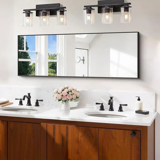 COFENY Black Bathroom Mirror for Wall, 16x48 Inch Rectangle Mirror with Metal Frame, Modern Vanity Mirrors for Bathroom Living Room, Entryway Hangs Horizontal or Vertical - ModernBath