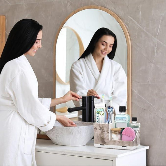 PARKMANI Toothbrush Holders for Bathroom Countertop Organizer, Kids Electric Toothbrush and Toothpaste Holder for Bathroom Organizers and Storage (White Marble Grain) - ModernBath