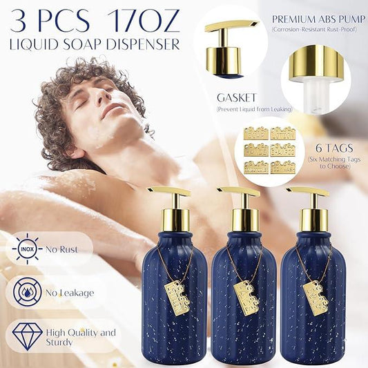 WSBArt 32PCS Bathroom Accessories Set Bathroom Set,Navy Blue Shower Curtain Set,Bath Towel Set,Hand Towel,Toilet Brush,Trash Can & 3PCS Soap Dispenser - ModernBath