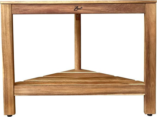 Zen 18" Acacia Wood Shower Stool – Corner Shower Bench with Shelf, Teak-Like Finish, Wooden Bath Stool for Shower or Spa - ModernBath
