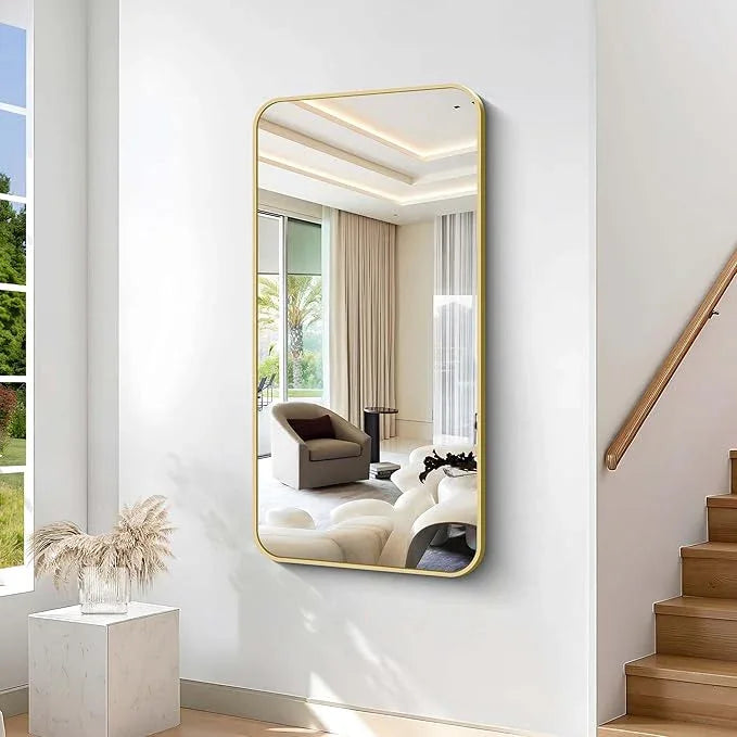 CIVENO 55"x30" Gold Bathroom Mirror, Large Rectangle Mirror, Rectangular Wall Mirror, Rounded Corner Vanity Mirror with Aluminum Metal Frame for Bathroom Bedroom Living Room Horizontal/Vertical - ModernBath