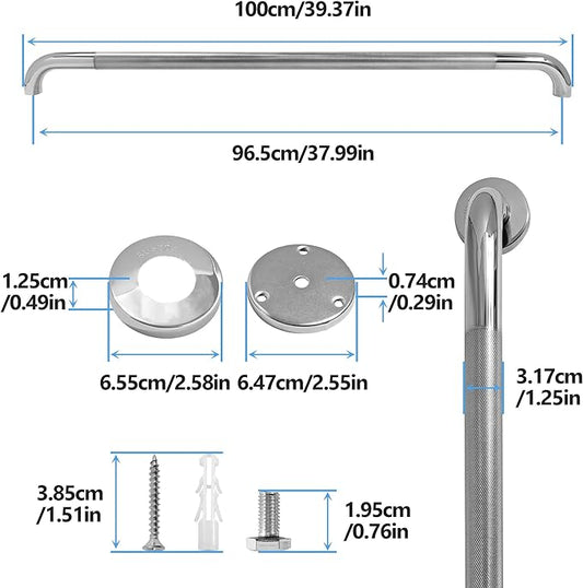 Rockgoya Shower Grab Bar, 2 Pack 39.4 Inch Bathroom Grab Bar, 304 Stainless Steel 1.25" Diameter Anti-Slip Handicap Grab Bar Support Shower Rail Senior Handrail Shower Safety Bar Handle