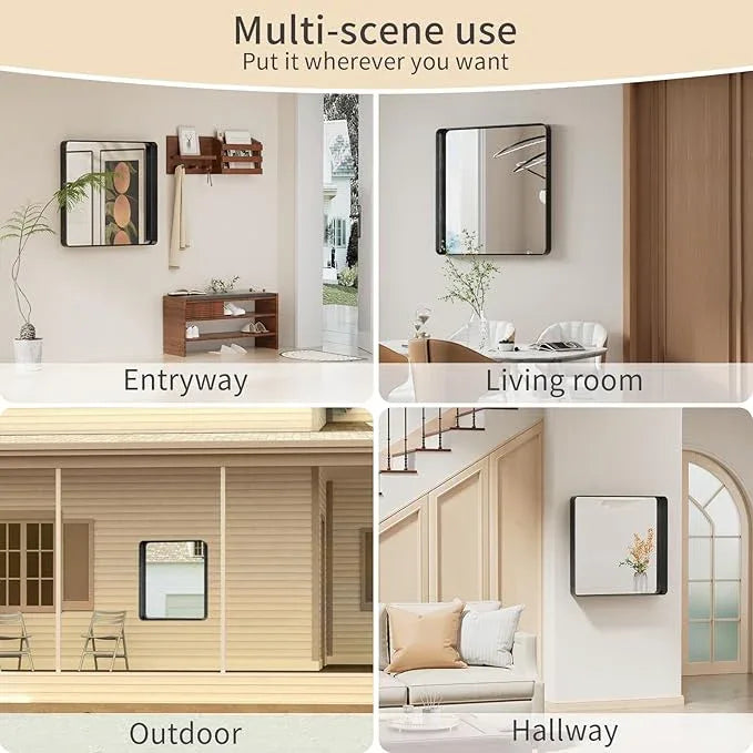 Koonmi Black Wall Mirror for Bathroom, 30x30 Inch Matte Deep Framed Rounded Rectangle Vanity Mirror for Farmhouse Living Room, Tempered Glass, Anti-Rust, Vertically or Horizontally - ModernBath