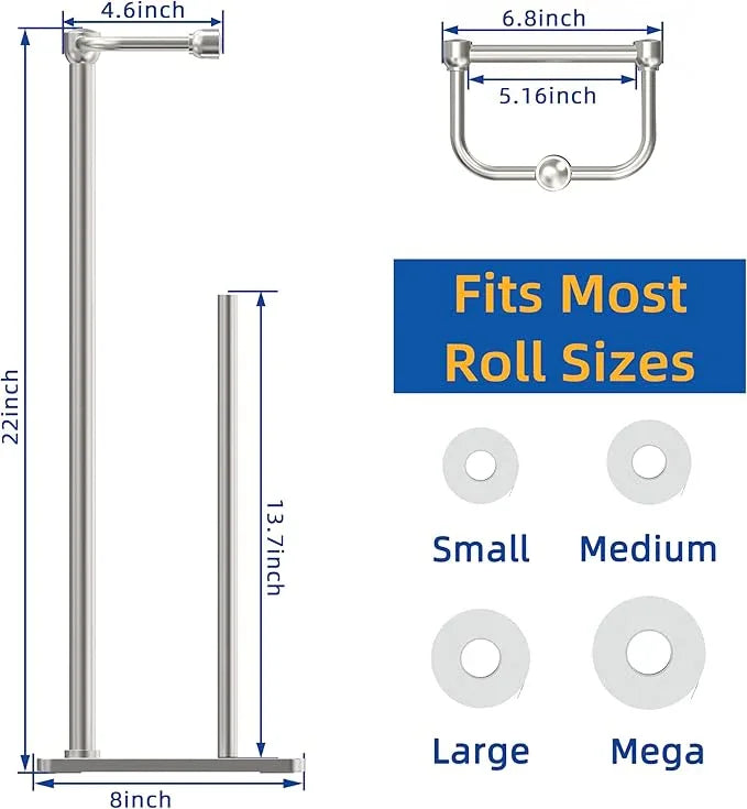 RUACQ Toilet Paper Holder Stand, Bathroom Toilet Paper roll Holder Free Standing with Storage for 4 Rolls, Post Pivoting Design, Stable Weighted Base, SUS304 Stainless Steel (Brushed Nickel) - ModernBath