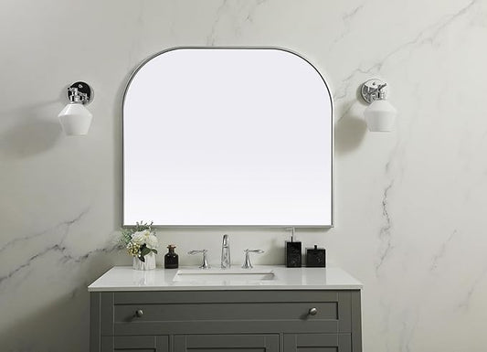 Illuminate, Metal Frame Arch Mirror 40X34 Inch in, Modern, Silver