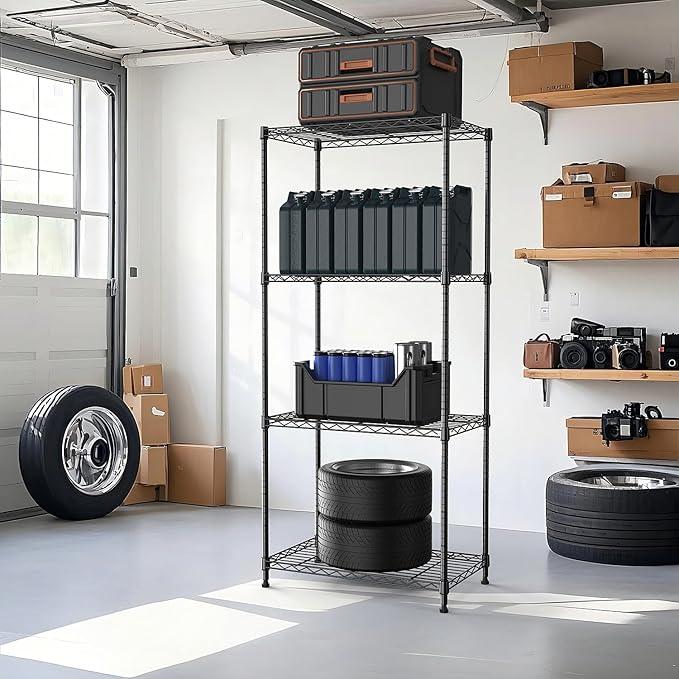 1000 lbs 4Tier Shelf Metal Storage Shelves Wire Rack Closet Organizers with Wheel for Garage Kitchen Bathroom Laundry Black 13.7" D x 23.6" W x 53.4" H - ModernBath