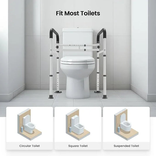 Careboda Toilet Safety Rails, Toilet Frame for Seniors, Elderly & Disabled, Toilet Rails Adjustable, Foldable Toilet Handles, Non-Slip Foot Mats, Easy to Store, Fit Any Toilets, 300lbs Capacity - ModernBath