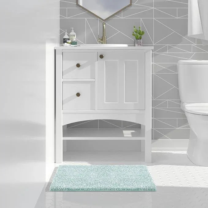 Yimobra Bathroom Rugs Non Slip Washable 24x17, Ultra Soft Absorbent Microfiber Bath Mat, Dual-Tone Decor Rug with Rubber Backing for Bathroom Floor, Tub and Shower, Home Essentials,Light Blue & White - ModernBath