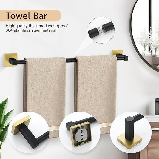 5-Piece Bathroom Hardware Set Black Gold Bathroom Hardware Accessories Set Upgraded Toilet Paper Holder with Shelf Towel Holder Set for Bathroom Stainless Steel Wall Mounted - ModernBath