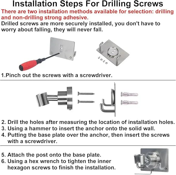 Shower Head Holder All Metal Strong Adhesive and Drilling Screws Two Installation Methods, Adjustable Handheld Shower Head Mount,Stainless Steel Hand held Showerhead Wand Bracket - ModernBath