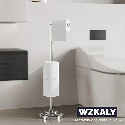 Freestanding Toilet Paper Holder Stand with Storage – Holds 4 Extra Rolls – Chrome Toilet Paper Holder for Bathroom – Sturdy Base, Classic Retro Style, Space-Saving Bathroom Storage Organizer - ModernBath