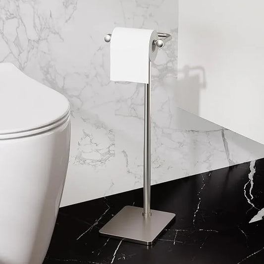 RUACQ Toilet Paper Holder Stand, Bathroom Toilet Paper Roll Holder Free Standing, Toilet Tissue Holder Stand with Post Pivoting Design, Stable Weighted Base, SUS304 Stainless Steel (Brushed Nickel) - ModernBath
