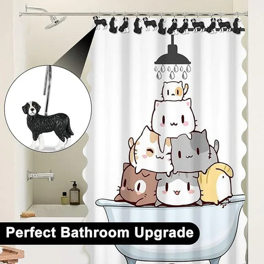 Ruvenis Dog Shower Curtain Hooks Set of 12, Hand-Painted Resin Dog Shower Hooks with Rust-Resistant Metal Rings, Decorative Bathroom Accessories - ModernBath