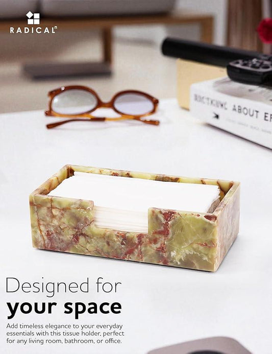 Radicaln Marble Tissue Box Cover 10x5 Inch Handmade Green Decorative Tissues Box Holder for Office Desk & Bathroom Counter Organizer, Rectangle Napkin Holder for Home Decor - ModernBath