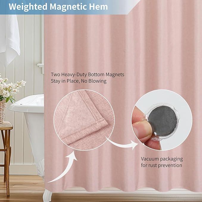 THAIGEE 2-in-1 Waterproof Fabric Shower Curtain or Liner,Linen Textured,Breathable TPU & Washable Bathroom Shower Curtain Set with 12 Plastic Hooks,Modern,72"x72" Blush - ModernBath
