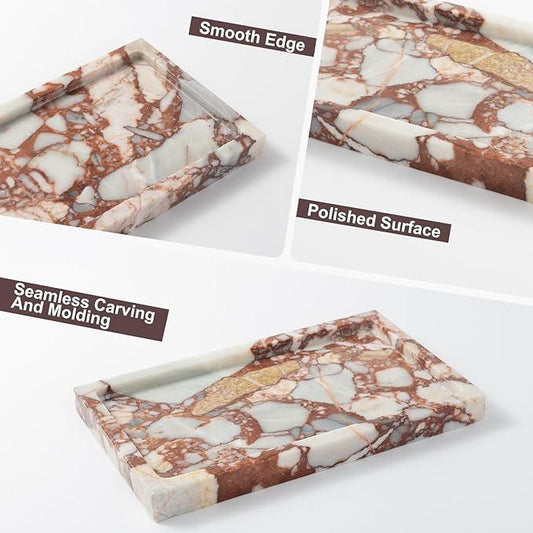 Deep Red Marble Rectangular Tray 10x6 Inch - Bathroom & Vanity Organizer, Jewelry Tray, Kitchen Counter Decor - Natural Stone Catchall - ModernBath
