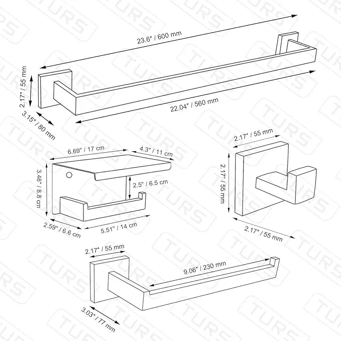 TURS 4-Piece Bathroom Hardware Set Bath Towel Bar Set 24 Inch Towel Holder Set for Bathroom Wall Mounted Stainless Steel Bathroom Accessories Set Polished - ModernBath