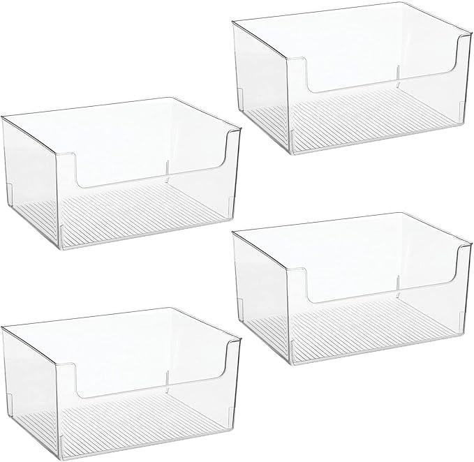 mDesign 4 Pack Clear Plastic Modern Open Front Dip Storage Organizer Bin Basket - 12x12x45 inches, 25.66L Capacity - Household Organization - Shelves, Cubby, Cabinet, Closet - Ligne Collection - ModernBath