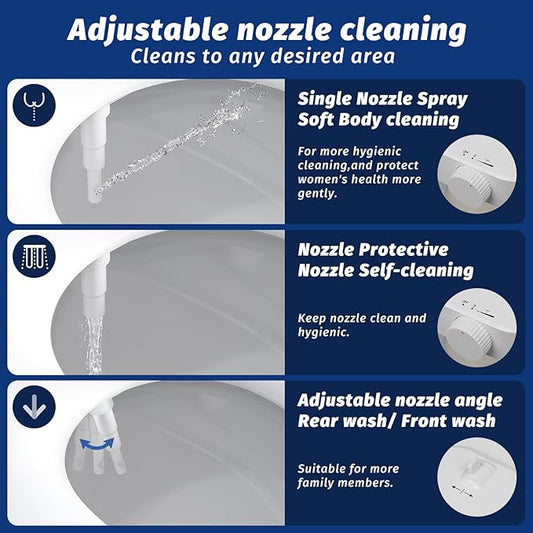 THAMEBA Bidet Attachment for Toilet Seat, Self-Cleaning Bidet Toilet Seat Attachment with Adjustable Bidet Angle (White)