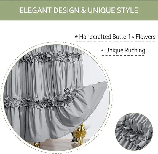 Homechoice Decor Victorian Ruffle Shower Curtain, Vintage Handcrafted Bow Tie Bath Curtain for Master Bathroom, Ruched Microfiber Bathroom Curtain with 12 Buttonholes, 72" W x 72" H, Gray (LQ-10) - ModernBath