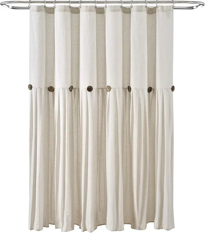 Lush Decor Linen Button Shower Curtain, 72" W x 84" L, Off White - Extra Long Shower Curtains - White Shower Curtain Fabric - Farmhouse Bathroom Decor - ModernBath