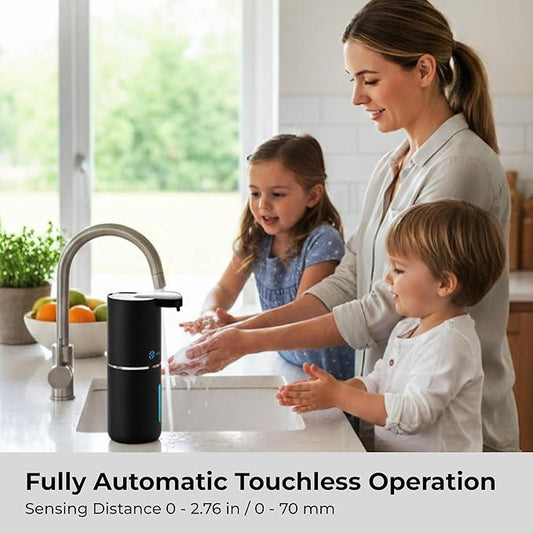 Heione Automatic Touchless Liquid Soap Dispenser, Black, 12.8 oz, USB-C Rechargeable, IPX5 Waterproof for Bathroom, Shower & Kitchen (Shampoo/Gel/Dish Soap), Wall Mount or Countertop (Black (Liquid)) - ModernBath