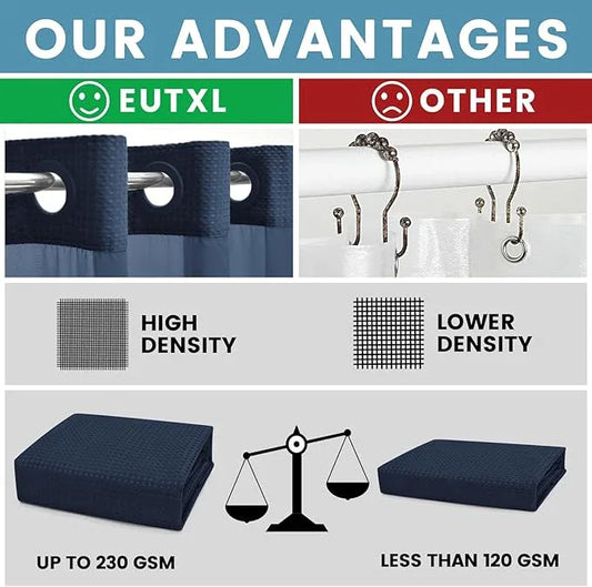 EUTXL Navy Blue Stall No Hook Shower Curtain with Snap in Liner,230GSM Waffle Weave Shower Curtains for Bathroom,54W x 80H - ModernBath