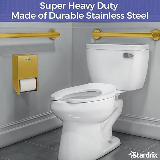 Gold 2 Roll Stainless Steel Commercial Toilet Paper Dispenser, Heavy Duty Wall Mount Tissue Holder with Lock for Restroom/Bathroom