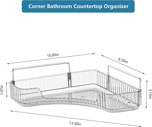INVSSENE Corner Bathroom Countertop Organizer, Vanity Organizer Trays for Counter, Makeup Organizers, Perfume Tray, Skincare Shelf Storage Gifts for Women Girl Student (Smoky Gray 1 Tier)