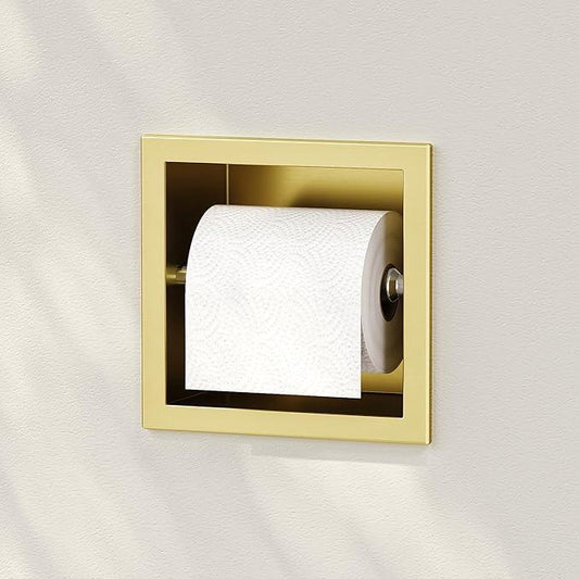 Neodrain Gold Recessed Toilet Paper Holder, 304 Stainless Steel Built-in Tissue Paper Roll Holder, Roll Paper Holder for Bathroom Wall - ModernBath