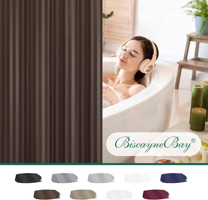Biscaynebay Fabric Shower Curtain or Liner 72" by 72", Brown Water Repellent Damask Stripes Bathroom Curtains Machine Washable - ModernBath