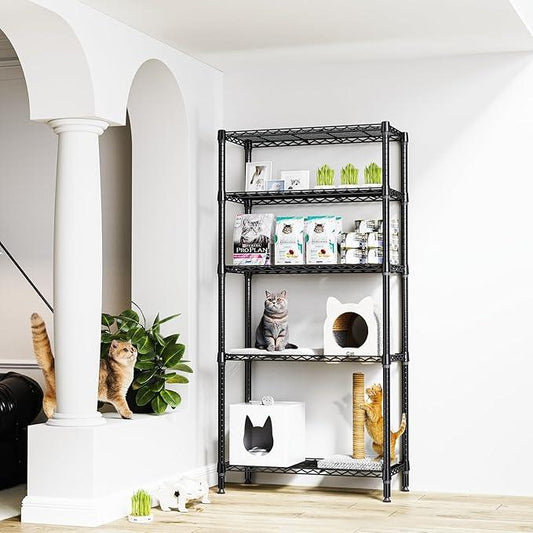 1250 lbs 5 Tier Shelf Metal Storage Shelves Shelving Wire Rack Heavy Duty Closet Organizers for Garage Kitchen Bathroom Laundry Black 13.8" D x 35.4" W x 68.5" H - ModernBath