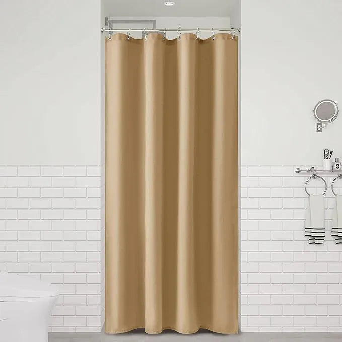 Naturoom Gold Yellow 48 Inch Shower Curtain - Stall Narrow Half Linen Ultra Thick Fabric Shower Curtain Set with Hooks, Boho Farmhouse Rustic RV Camper Bath Curtains for Bathroom, 48x72 - ModernBath