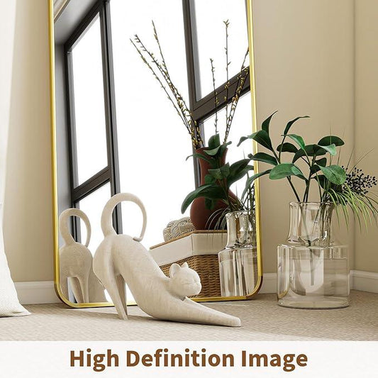 BEAUTYPEAK Full Length Mirror, 66"x23" Rounded Corner Floor Mirror Standing Hanging or Leaning Against Wall, Suitable for Dressing Room or Bedroom, Gold - ModernBath