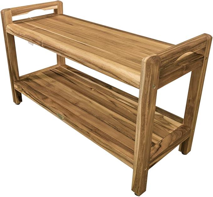 EcoDecors Eleganto 34 Inch Natural Color Waterproof Teak Wood Shower Bench Stool Seat Chair For Inside Shower Provides Safety, Storage, and Organization For Bathroom Accessories - ModernBath