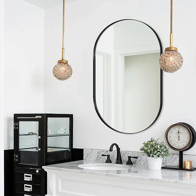 ANDY STAR Black Oval Mirror, 26x38'' Pill Shaped Mirror 1’’ Deep Metal Frame Wall Mounted Vertically&Horizontally Ideal for Limited Space - ModernBath