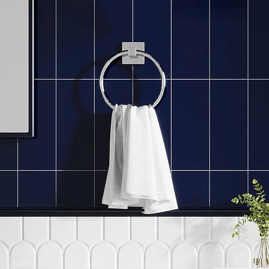 RUACQ Towel Ring for Bathroom,Square Base Hand Towel Holder Hangers Wall Mount,Heavy Duty,Stainless Steel(Chrome) - ModernBath