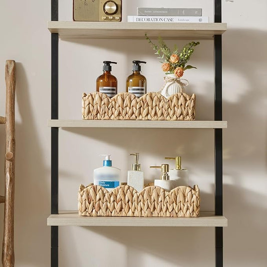 YANGQIHOME Toilet Paper Basket, Water Hyacinth Toilet Tank Basket for storage, Scalloped Baskets for Bathroom Decor, Bedroom Nursery Room Kitchen, 2 pack