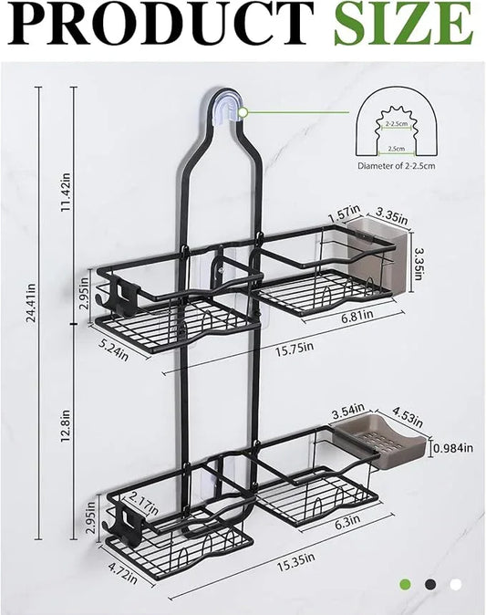 CUETWT Shower Caddy Hanging, Rustproof Shower Organizer Over Showerhead with Hooks for Razor & Sponge, Bathroom Storage Rack with Soap Holder for Shampoo - ModernBath