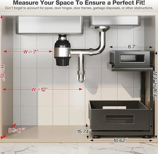 2 Pack Under Sink Organizer with Next-Gen Ball-Bearing Slides,2-Tier Pull Out Cabinet Storage,Height Adjustable Drawer Shelf for Bathroom,Kitchen,Laundry,Cabinet,Pantry(Patent Pending) - ModernBath