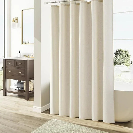Naturoom Warm Beige Linen Shower Curtain, Country Boho Farmhouse Bath Decor Shower Curtains Neutral Cloth Weighted Textured Fabric Bath Curtain Liner with Hooks, 72x84 - ModernBath