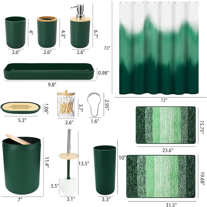 iMucci Bathroom Accessories Dark Green Bathroom Sets with Shower Curtain and Rug,Shower Curtain Set,Bath Rugs Home Decor - ModernBath